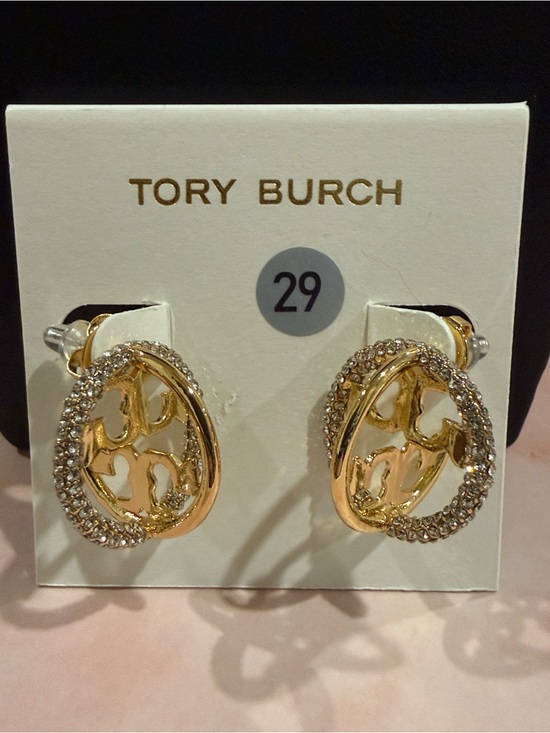 Tory Burch Jewelry - Tory Burch | Gold Plated Logo & Crystal Drop Earrings| Sm/Med